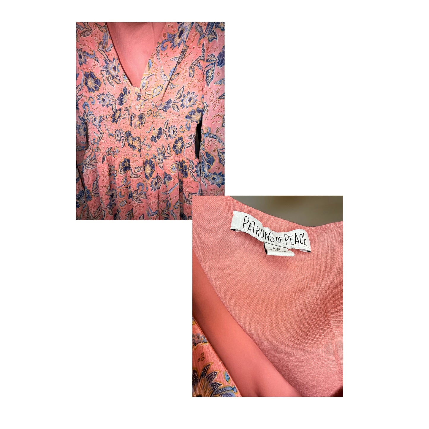 PATRONS OF PEACE - Vestido maxi floral de manga larga estilo bohemio talla XS