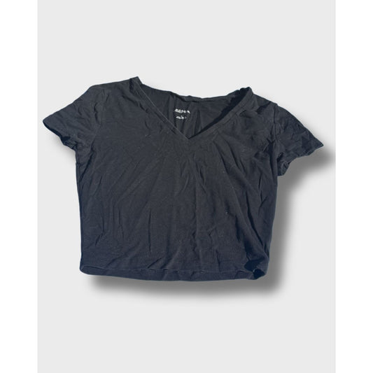 Camiseta corta básica de manga corta y cuello en V, color negro, para mujer, de Wild Fable, talla S