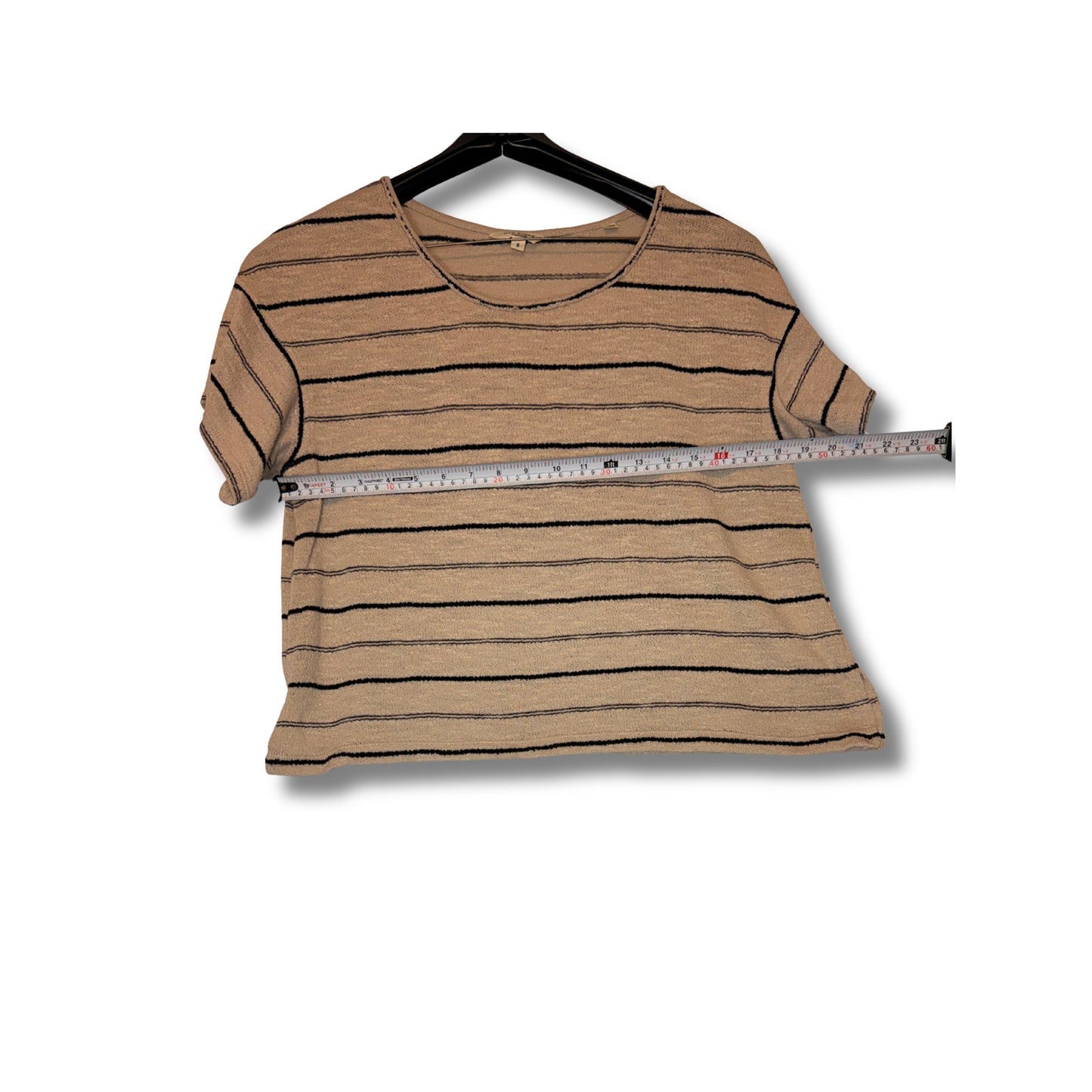 MAX STUDIO LONDON -  Camiseta de punto para mujer, manga corta, beige, a rayas, ligera y cuadrada talla S