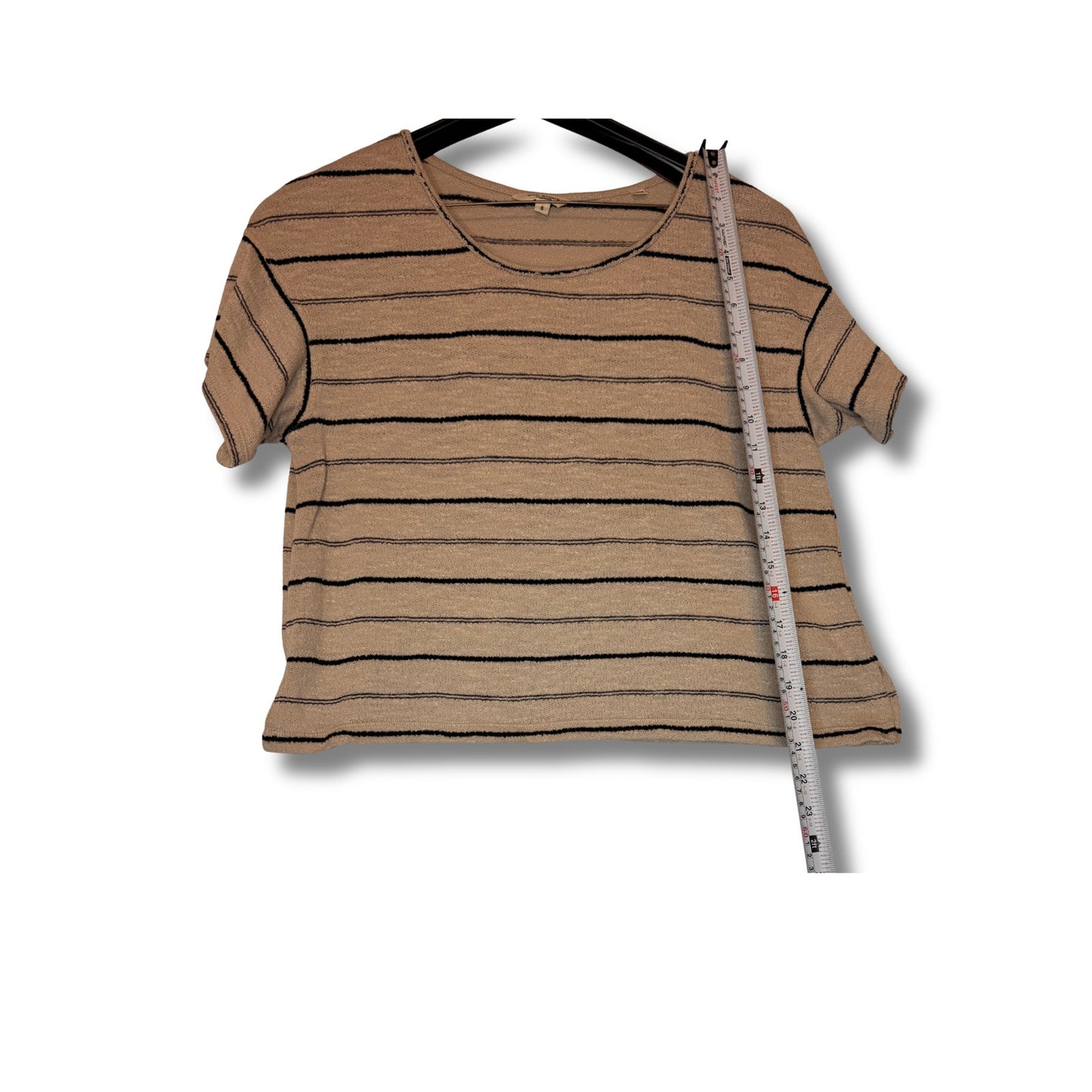 MAX STUDIO LONDON -  Camiseta de punto para mujer, manga corta, beige, a rayas, ligera y cuadrada talla S