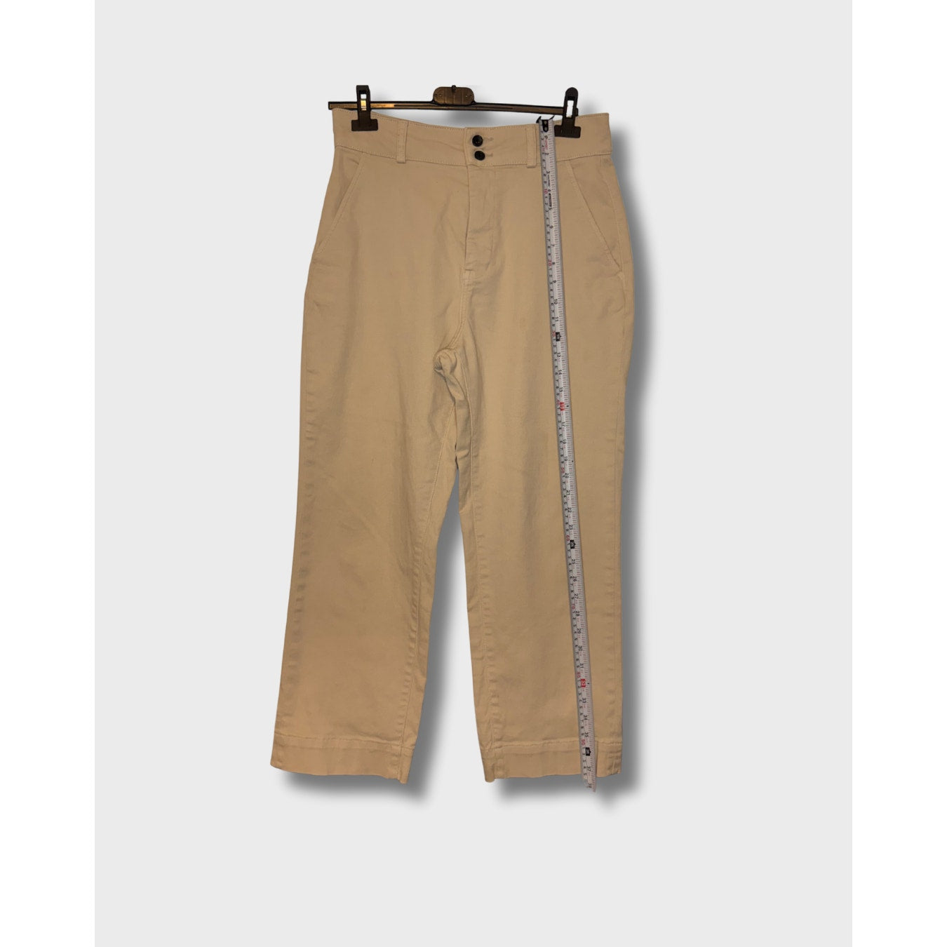 Everlane Pantalón chino beige de tiro medio, corte recto al tobillo, con stretch, talla 10
