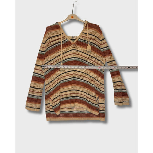 ROXY - Suéter estilo poncho con capucha en tejido de punto abierto talla S