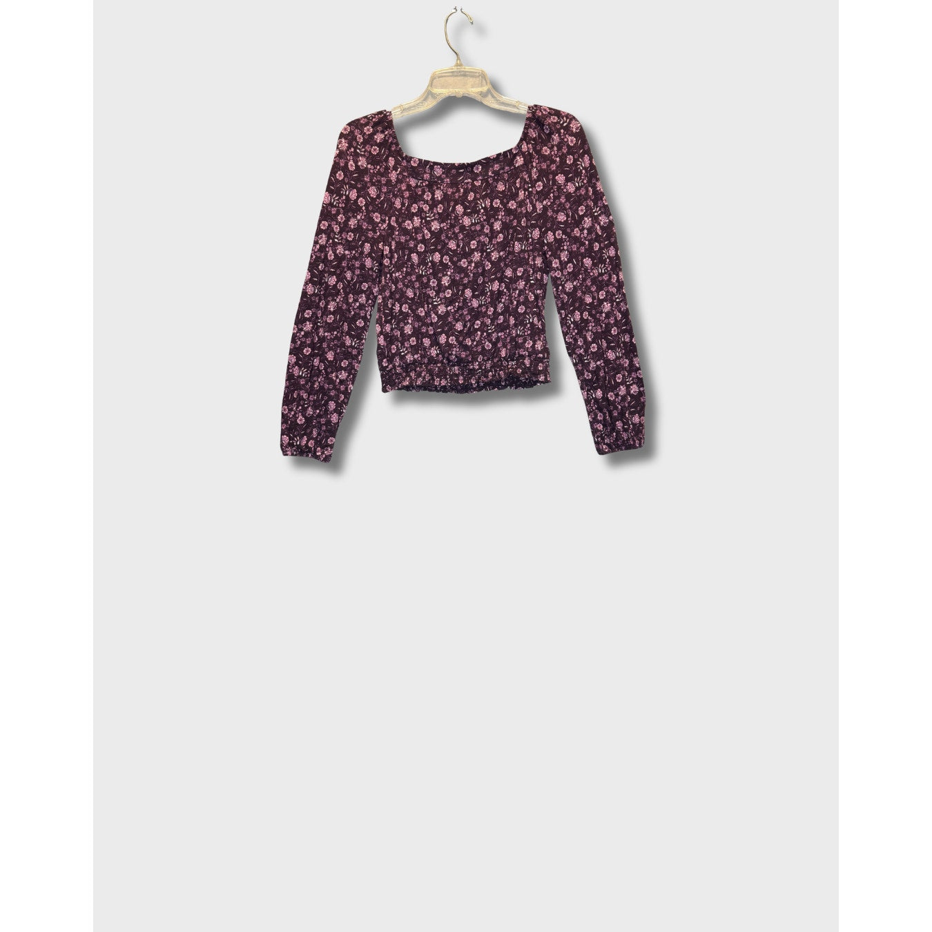 Blusa vinotinto tela fruncida manga larga