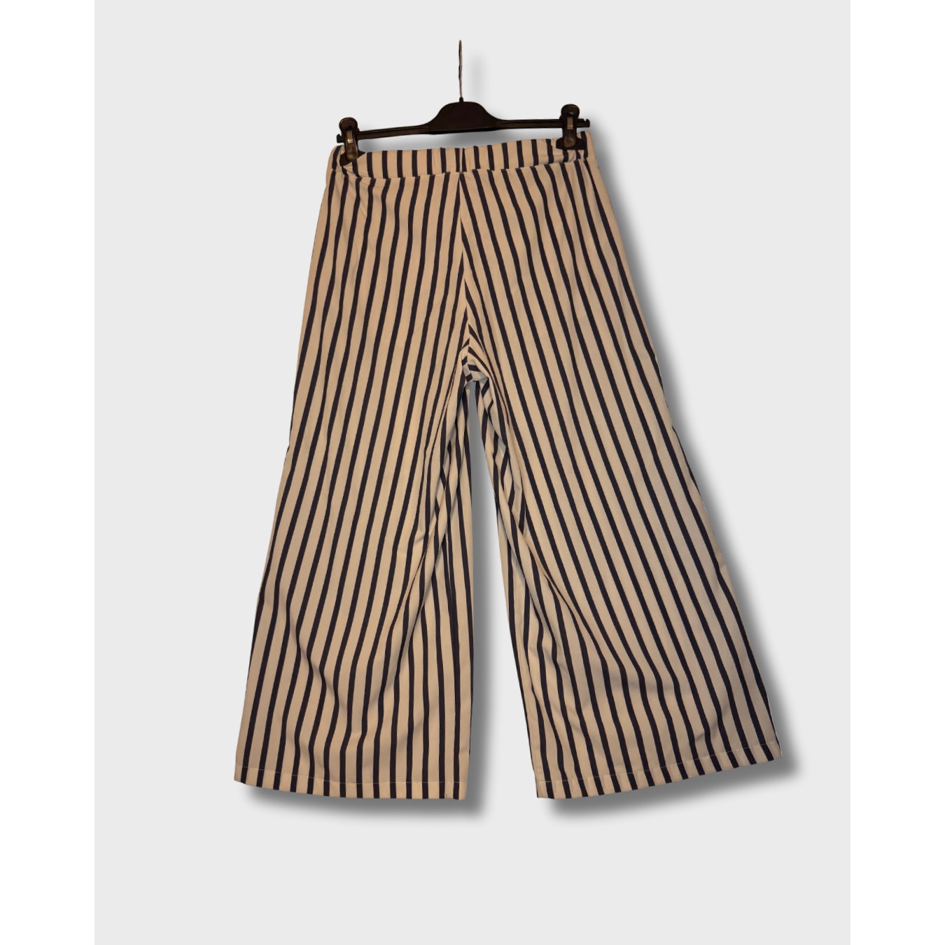 LOGUIN - Pantalón ancho de mujer a rayas blanco y negro Talla 8