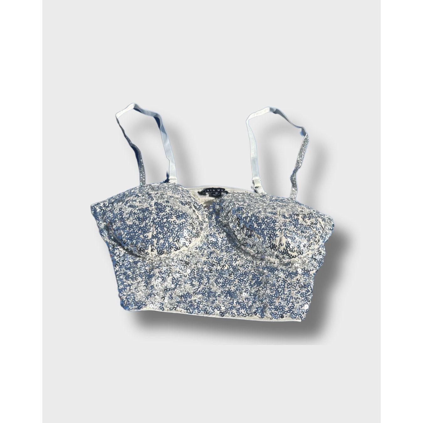 Top corsé plateado con lentejuelas de Heute Monde. Talla pequeña.