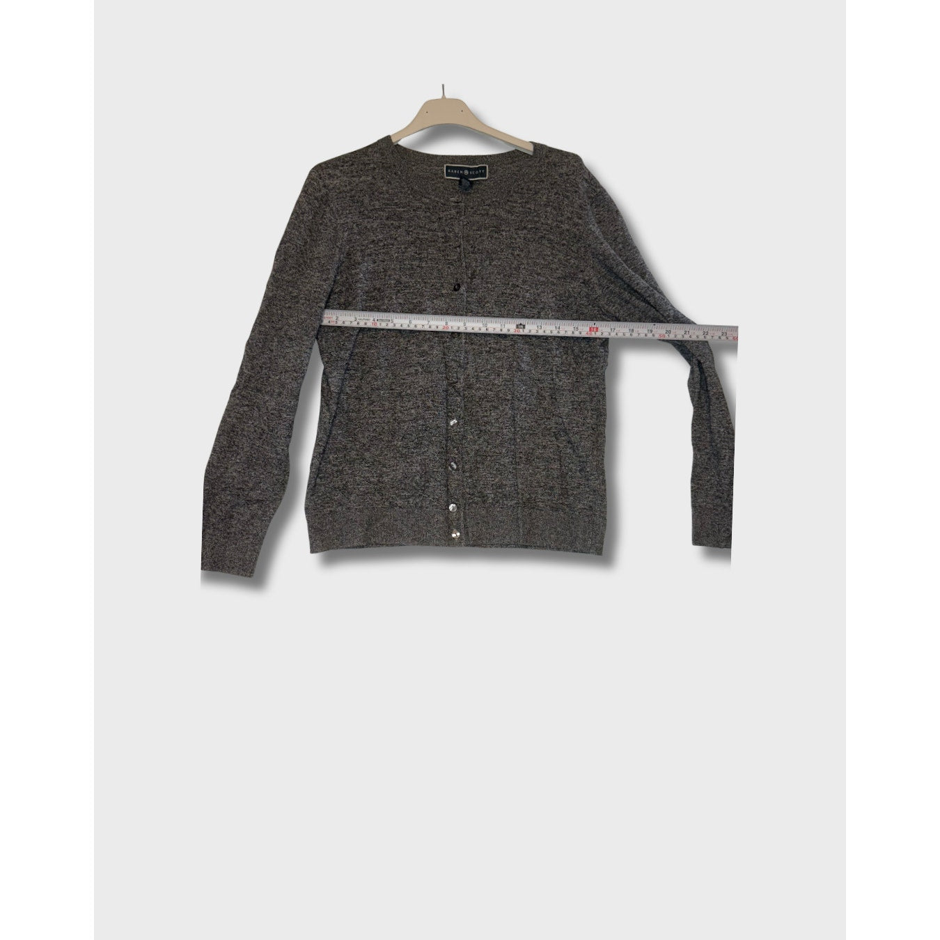 Suéter tipo cárdigan gris carbón de Karen Scott - Talla mediana para mujer