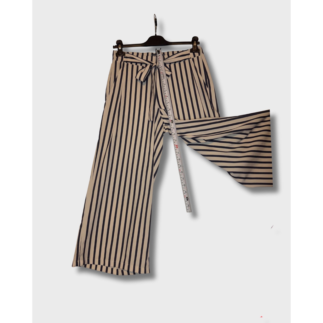 LOGUIN - Pantalón ancho de mujer a rayas blanco y negro Talla 8