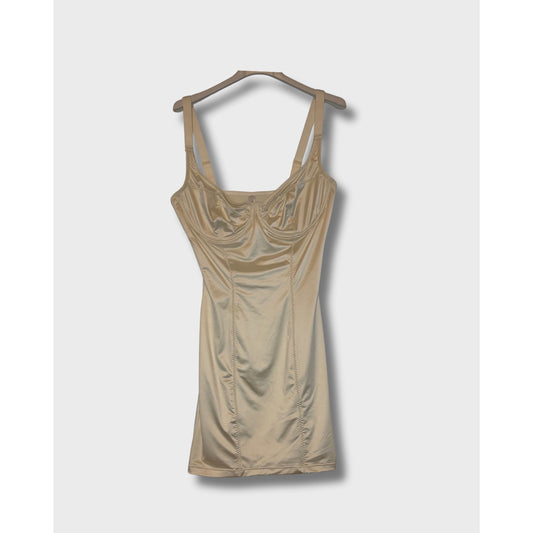 Popilush Vestido mini tipo bustier metálico y brillante con faja moldeadora integrada