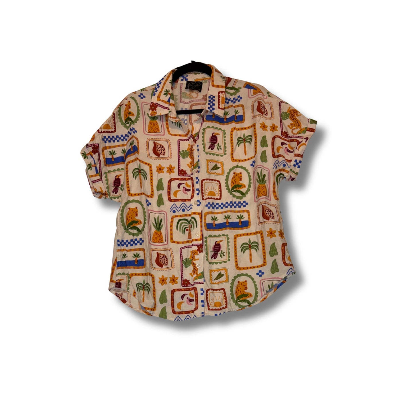 MILK & HONEY - Camisa oversize de manga corta con estampado vibrante talla M