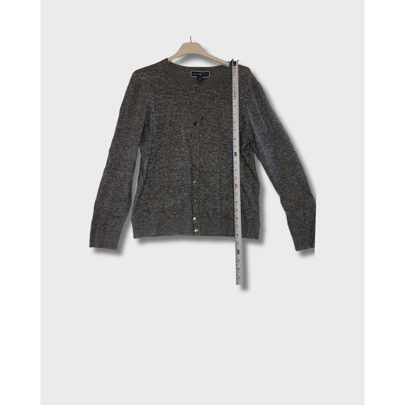 Suéter tipo cárdigan gris carbón de Karen Scott - Talla mediana para mujer