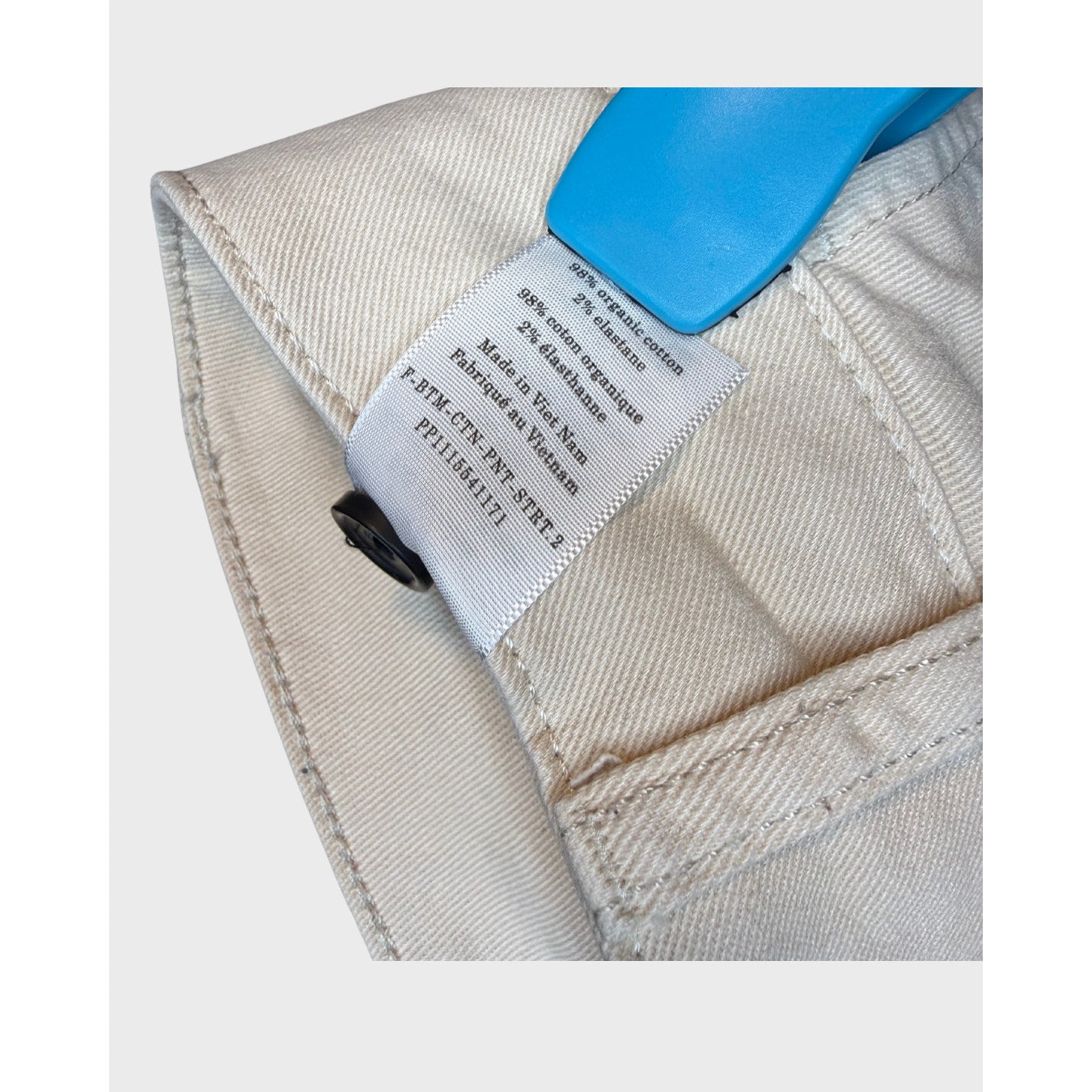 Everlane Pantalón chino beige de tiro medio, corte recto al tobillo, con stretch, talla 10