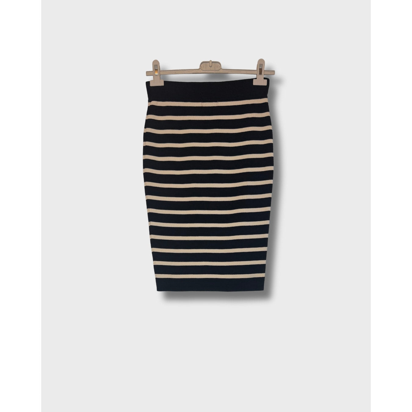 XOXO – Falda midi de punto a rayas, corte lápiz, talla S