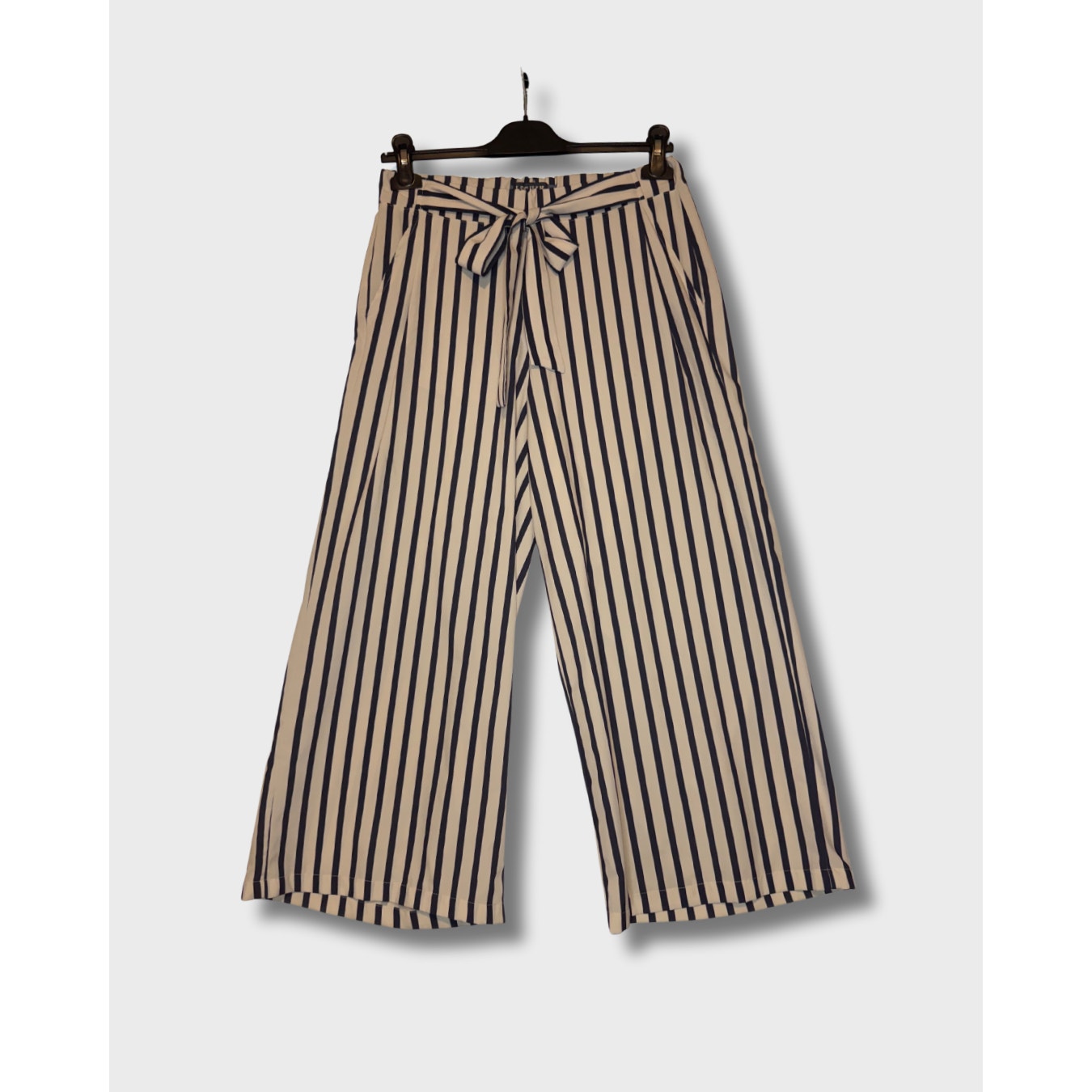 LOGUIN - Pantalón ancho de mujer a rayas blanco y negro Talla 8