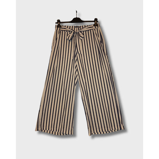 LOGUIN - Pantalón ancho de mujer a rayas blanco y negro Talla 8
