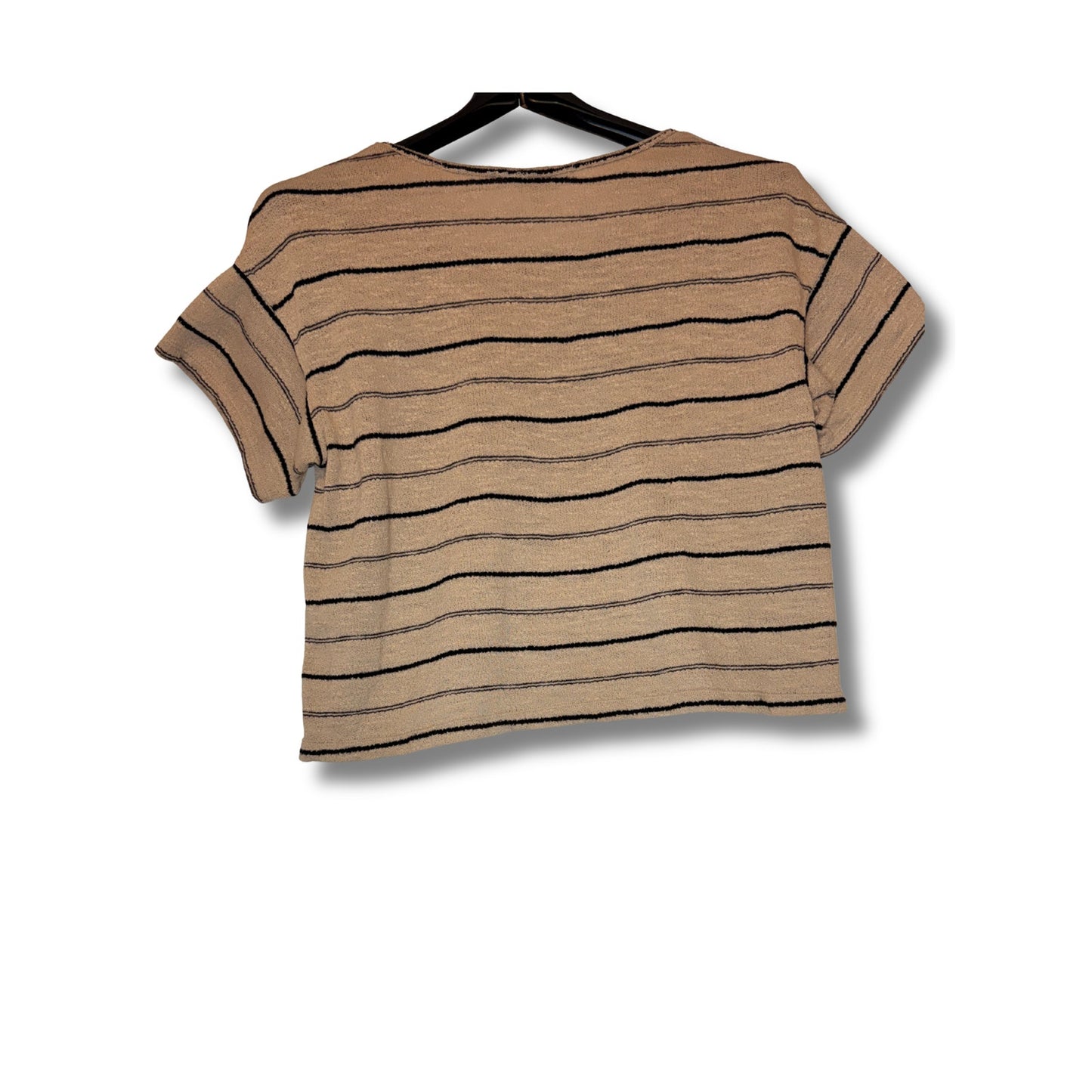 MAX STUDIO LONDON -  Camiseta de punto para mujer, manga corta, beige, a rayas, ligera y cuadrada talla S
