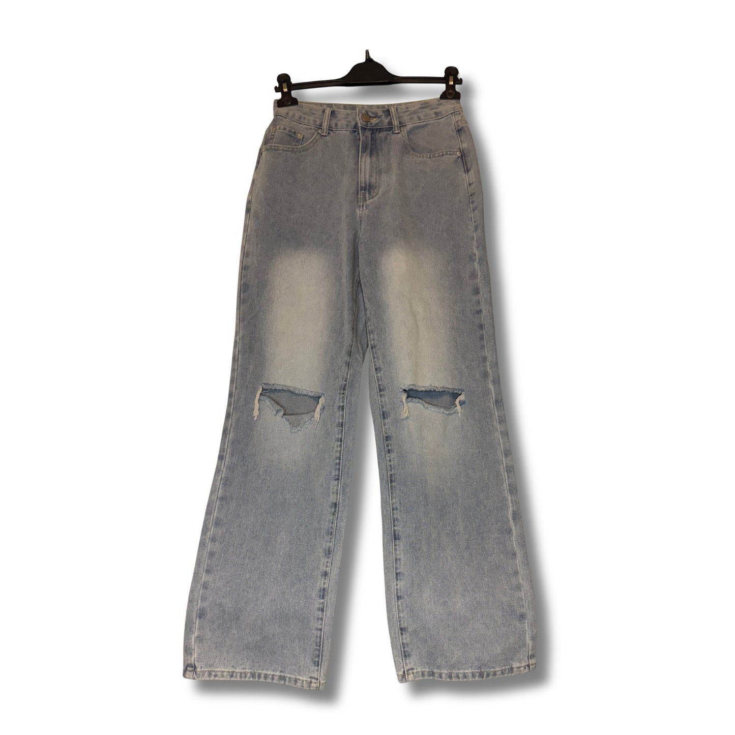 NVFelix - Women’s wide-leg jeans with a light blue distressed wash and knee rips