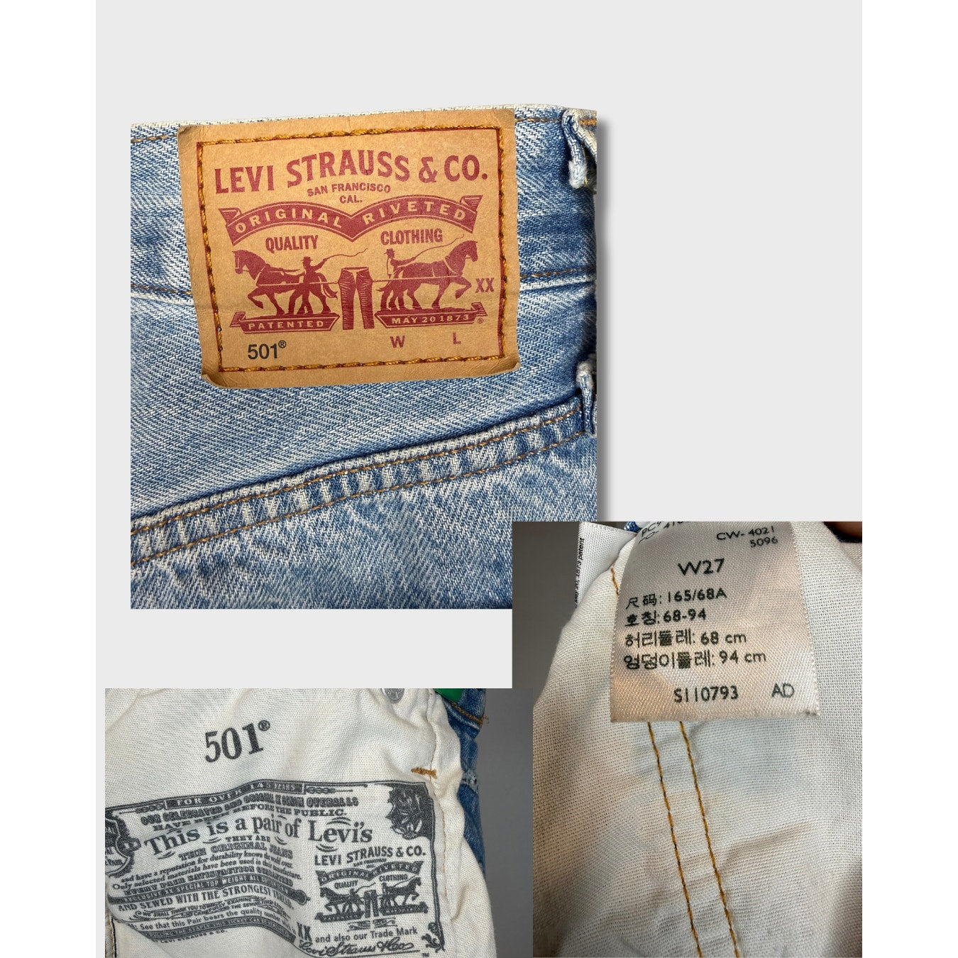 Levi's 501  - Short de jean original con detalles desgastados Talla W27