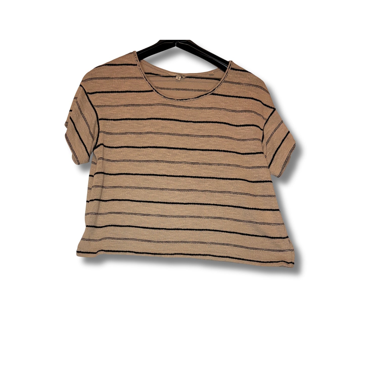 MAX STUDIO LONDON -  Camiseta de punto para mujer, manga corta, beige, a rayas, ligera y cuadrada talla S