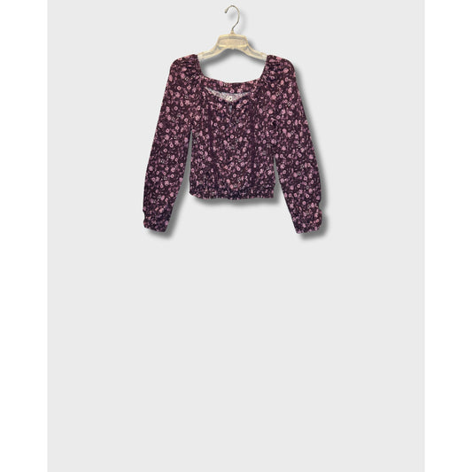 Blusa vinotinto tela fruncida manga larga