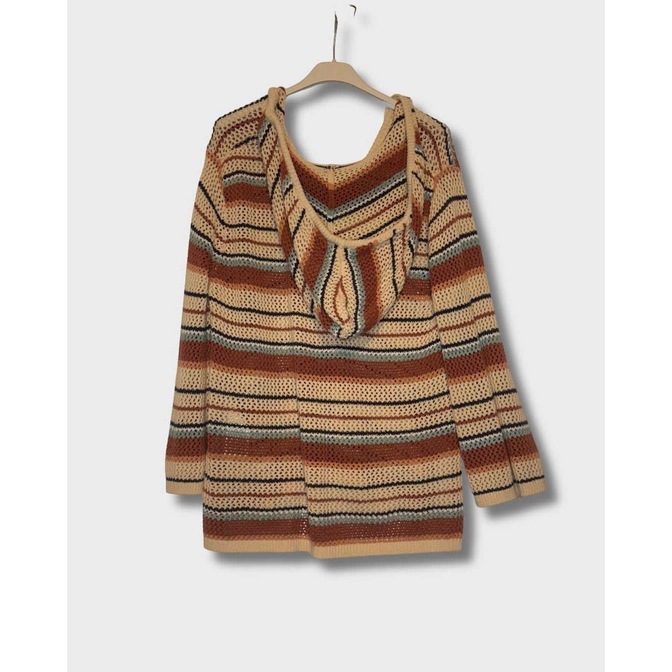 ROXY - Suéter estilo poncho con capucha en tejido de punto abierto talla S