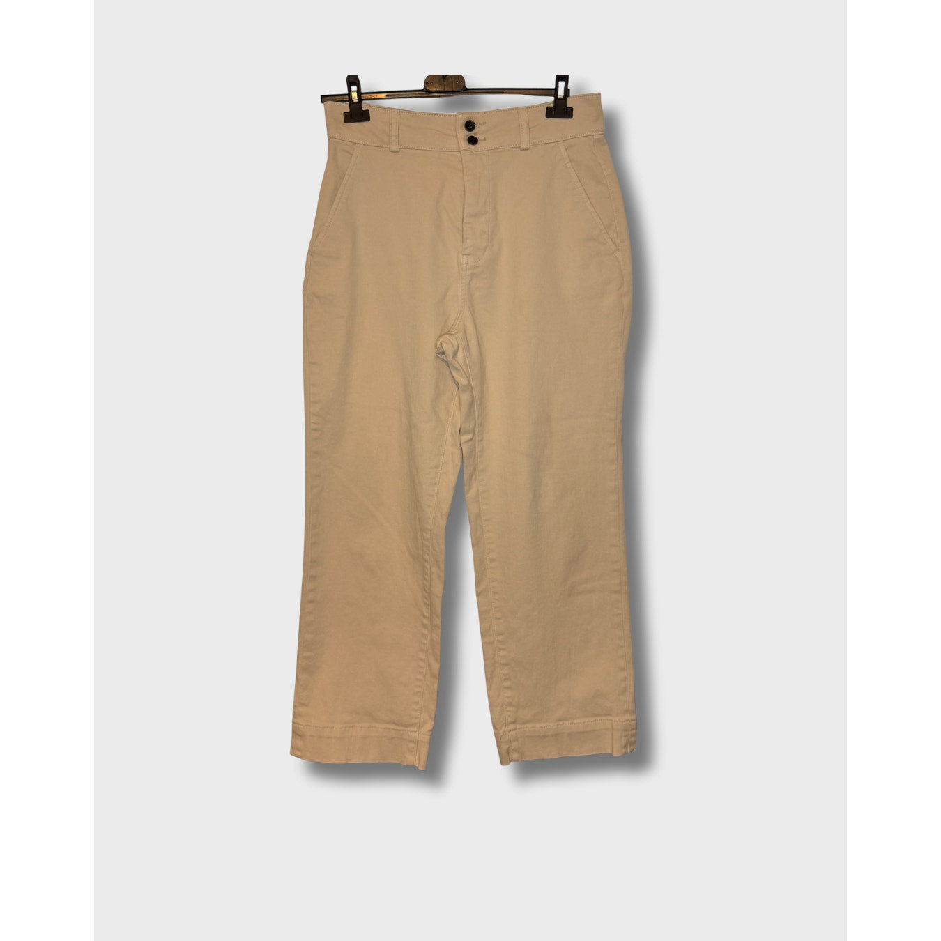 Everlane Pantalón chino beige de tiro medio, corte recto al tobillo, con stretch, talla 10